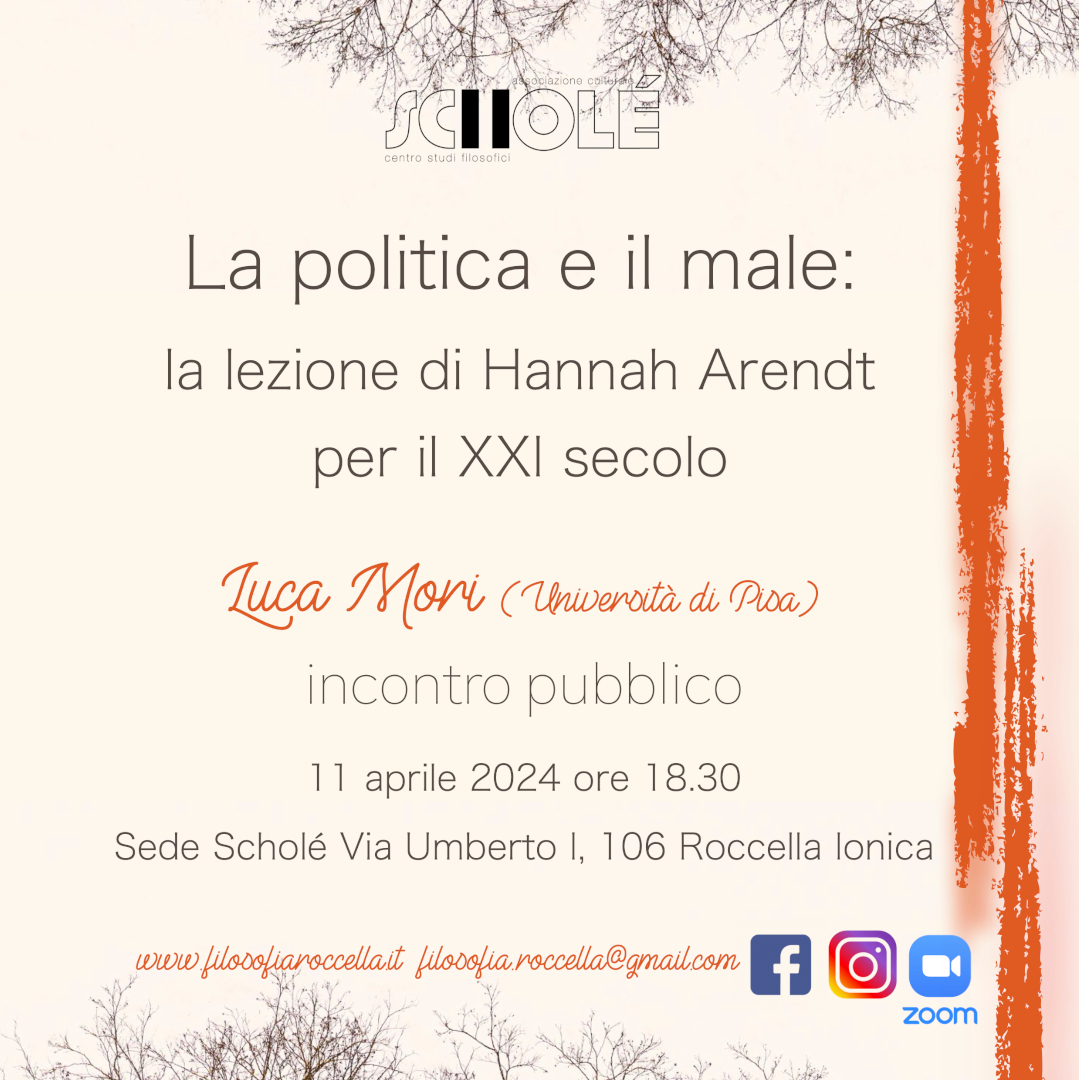 La politica e il male in Arendt. Incontro con Luca Mori l'11/04 ore 18.30